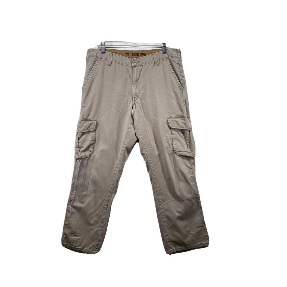 Lee Men's Washed Khakis Relaxed-Fit Utility Belted Cargo Pant 34 x 30 Beachwood